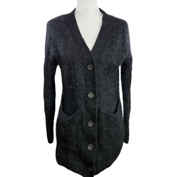 Everlane Alpaca Wool Long‎ Button Up Cardigan Sweater Gray Knit Pockets Size XS - Picture 1 of 8